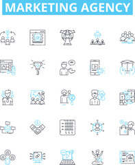 Marketing agency vector line icons set. Agency, Marketing, Advertising, Digital, Social, Media, PR illustration outline concept symbols and signs