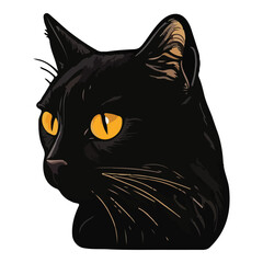 Black Cat Flat Icon Isolated On White Background