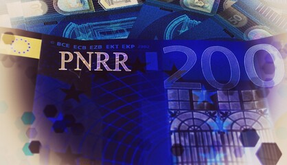 European banknotes with the sign "Pnnr" concept of financial help