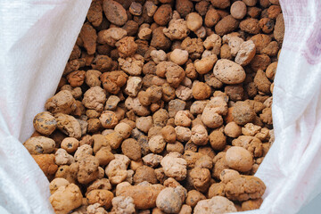 Expanded clay. small lumps of clay used in construction and for growing plants.