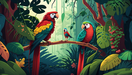colorful Illustration of a tropical rainforest .Generative AI.