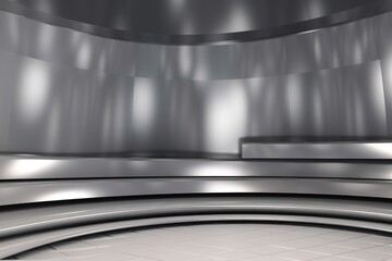 Silver podium color 3D background with geometric shapes for product presentation minimal style, stage, silver background.