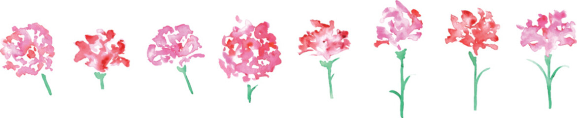 水彩画。母の日のカーネーションベクターイラストセット。Watercolor. Mother's Day carnation vector illustration set.