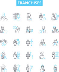 Obraz premium Franchises vector line icons set. Franchises, franchising, franchisors, franchisees, licensing, business, startups illustration outline concept symbols and signs
