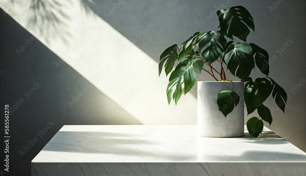 Poster podium template with foliage drop shadow for product. beauty mockup with empty tray presentation. ge