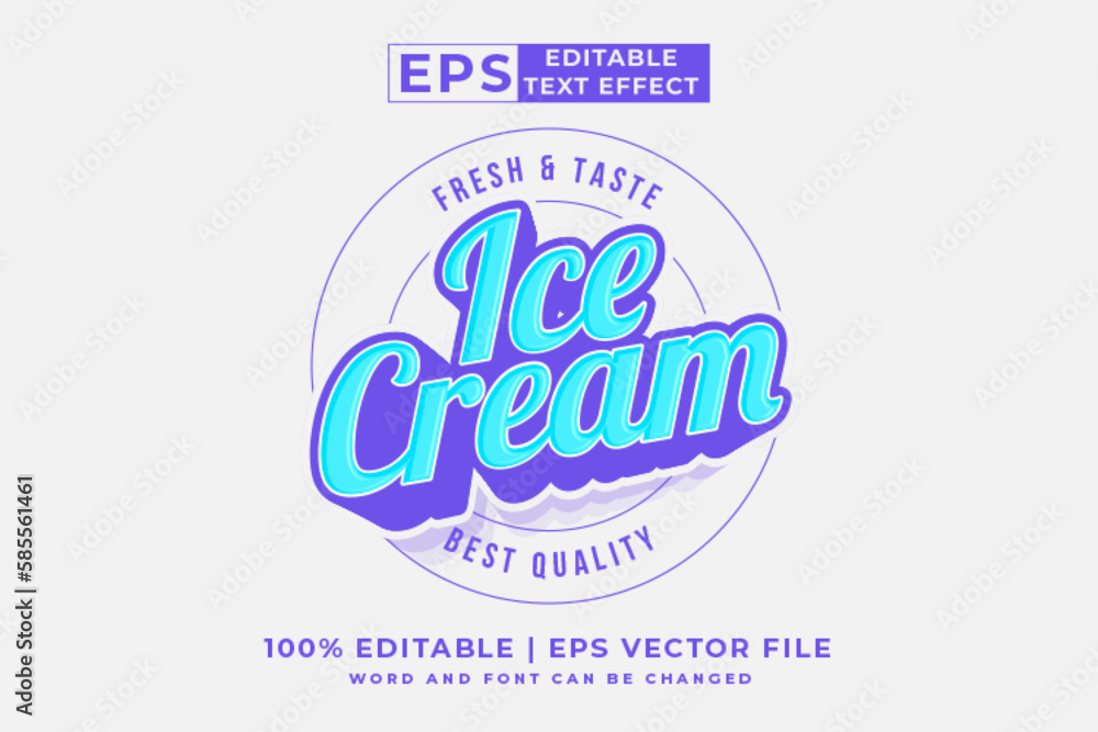 Sticker editable text effect ice cream logo 3d cartoon cute template style premium vector - Stickers