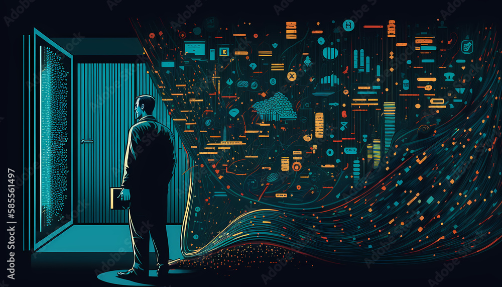 Poster fusion of technology and data is beautifully rendered in abstract form, highlighting the cutting-edg