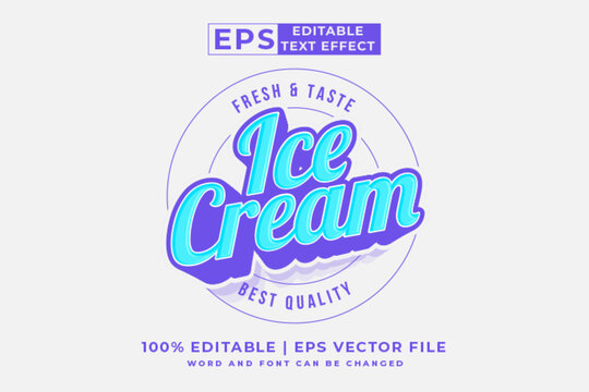 Editable text effect Ice Cream logo 3d Cartoon Cute template style premium vector