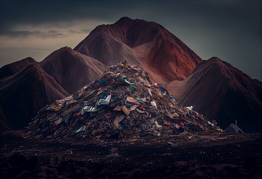 Mountains of garbage on the landfill. Generative AI
