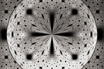 White round pattern of crooked waves on a black background. Abstract fractal 3D rendering
