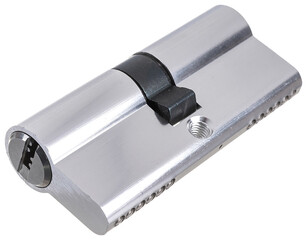 metal door lock cylinder on a white background