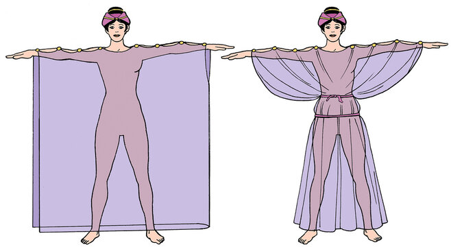 Ancient Greek clothing - Woman wears an purple Ionic chiton