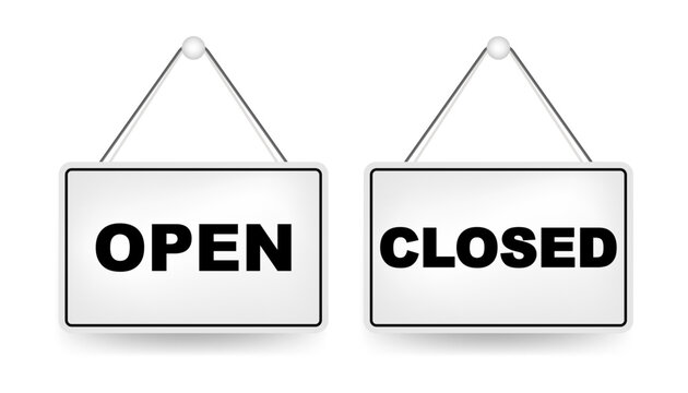 open and closed signboard..come in we're open and closed in signboard.opening doors and closing doors.vector, 