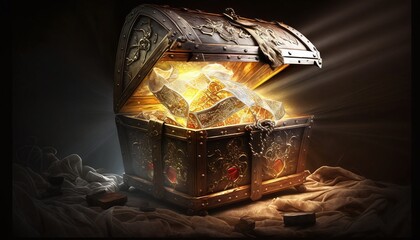 Mystical Glowing Gold Coin Chest Opening Revealed Generated by AI