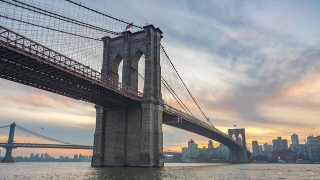 Timelapse of Brooklyn bridge and Brooklin at sunrise, New York City