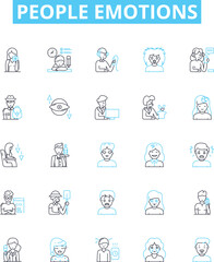 People emotions vector line icons set. Joyful, Sad, Content, Excited, Afraid, Bitter, Loving illustration outline concept symbols and signs