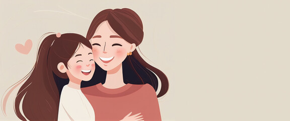 Obraz premium Happy Mother’s Day concept. Relationship between mother and daughter. Greeting template, space for text