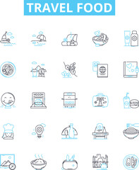 Travel food vector line icons set. Voyage, Cuisine, Meal, Taste, Delicacy, Snack, Portable illustration outline concept symbols and signs