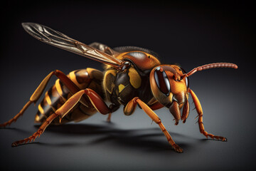Extreme macro closeup of a hornet in nature, AI generative image - obrazy, fototapety, plakaty