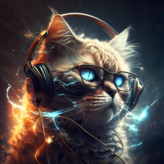 Groovy Beats with DJ Cat, Feline in Glasses Jamming to Headphone Tunes