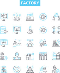 Factory vector line icons set. Factory, Manufacturing, Plant, Production, Mill, Workshop, Assembly illustration outline concept symbols and signs