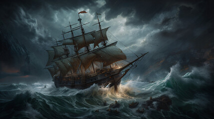 pirate ship in the sea  generative ai