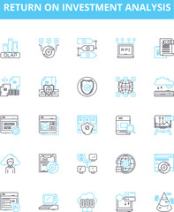 Return on investment analysis vector line icons set. ROI, Analysis, Return, Investment, Financial, Profitability, Cost-Benefit illustration outline concept symbols and signs