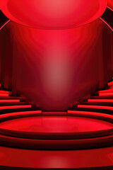 Red podium color 3D background with geometric shapes for product presentation minimal style, stage, red background.