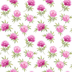 Pink floral seamless pattern. Watercolor peony.