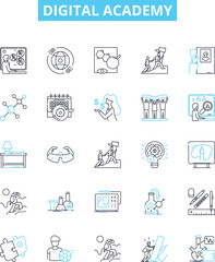 Digital academy vector line icons set. Digital, Academy, Online, Course, Learning, Education, School illustration outline concept symbols and signs