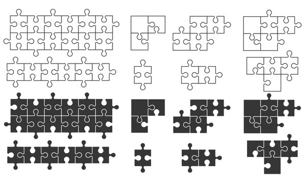 Puzzle concept.Set of Various sizes puzzle. Puzzle pieces .Vector Illustration
