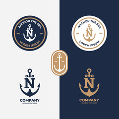 Anchor logo concept, marine retro emblems with anchor, Anchor icon, Line anchor shield luxury logotype © widoko