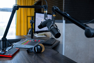 Close up of recording euipment at the recording studio