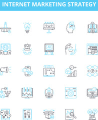 Internet marketing strategy vector line icons set. SEO, Pay-per-click, Social, Content, Email, Analytics, Affiliate illustration outline concept symbols and signs