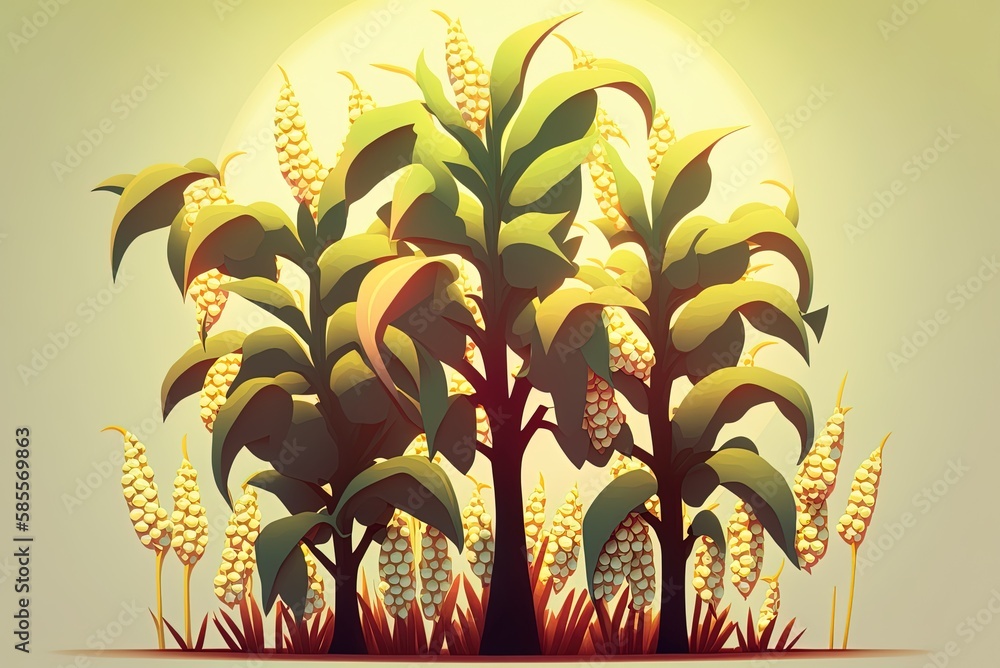 Poster tree of corn bathed with light generative ai