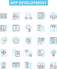 App development vector line icons set. app, development, design, mobile, software, coding, development illustration outline concept symbols and signs