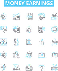 Money earnings vector line icons set. Income, Salary, Profits, Returns, Gains, Earnings, Yields illustration outline concept symbols and signs