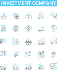 Investment company vector line icons set. Investment, Company, Finance, Fund, Stocks, Wealth, Adviser illustration outline concept symbols and signs