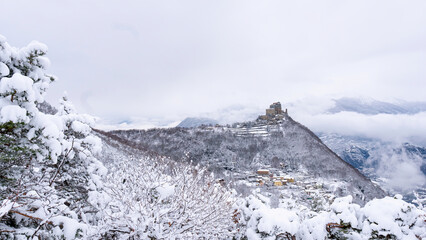 Image of the Ancient/ Abbey of San Michele built on Mount Pirchiriano located at the entrance of...