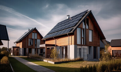 Houses with solar panels on the roof, generative AI