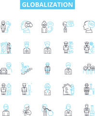 Globalization vector line icons set. globalization, internationalization, integration, unification, connectivity, interconnectivity, transnationalism illustration outline concept symbols and signs