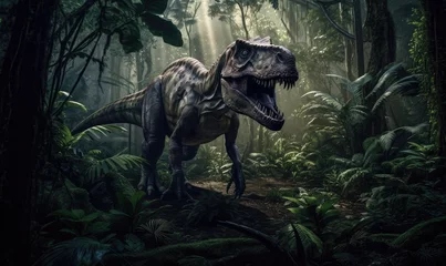 Tuinposter Tyrannosaur rex in the jungle, generative AI © Enigma