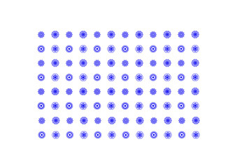 Vektor basiertes nahtloses Muster aus vier verschiedenen kleinen geometrischen blauen Blumen. Einfacher abstrakter blauer Hintergrund. Moderne feine Textur in gleichmäßiger  Anordnung