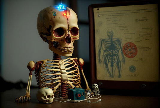 Creepy Vintage Anatomy Toy Skeleton Generative AI
