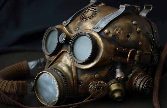 Bronze Steampunk Gas Mask Helmet Generative AI