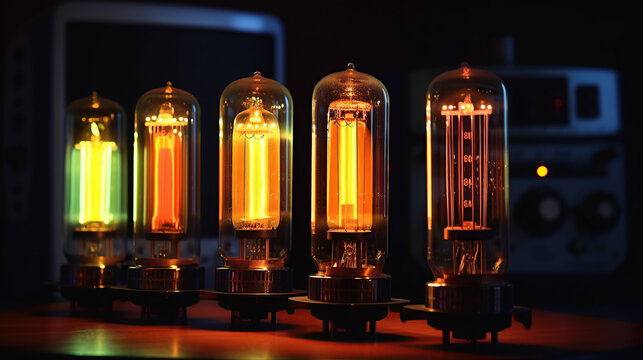 Multicolored Vintage Vacuum Tubes Generative AI