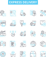 Express delivery vector line icons set. Express, Delivery, Rush, Quick, Speed, Dispatch, Mail illustration outline concept symbols and signs