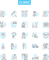 Clinic vector line icons set. Clinic, Medical, Healthcare, Outpatient, Treatment, Diagnostic, Surgery illustration outline concept symbols and signs