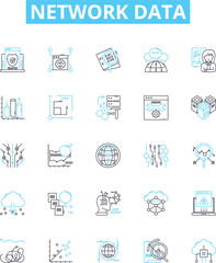 Network data vector line icons set. Networking, Data, Transfer, Protocols, Connectivity, Encryption, Sharing illustration outline concept symbols and signs