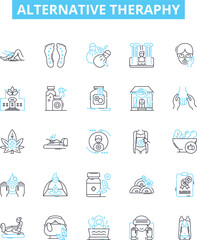 Alternative theraphy vector line icons set. Alternative, Therapy, Acupuncture, Aromatherapy, Ayurveda, Biofeedback, Chiropractic illustration outline concept symbols and signs